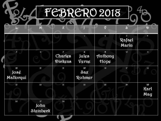 Calendario literario febrero